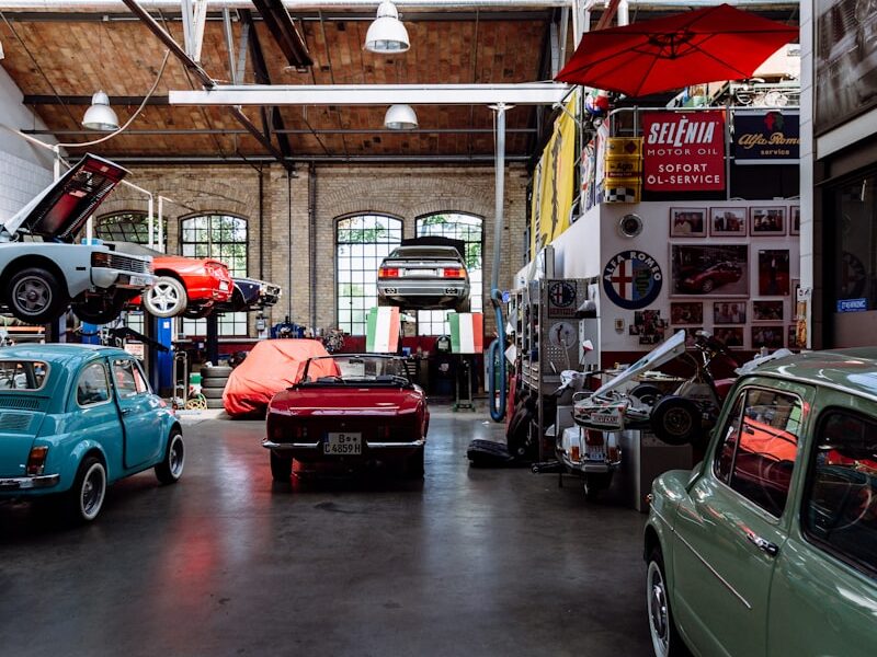 Cars lined up across the shop floor